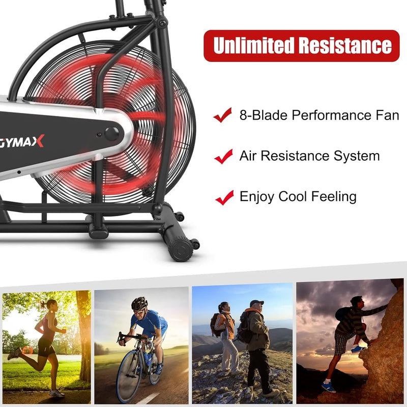 Fan Bike, Air Resistance Upright Bike with LCD Monitor, Phone Holder & Built-in Wheels, Fully Adjustable Stationary Exercise Bik