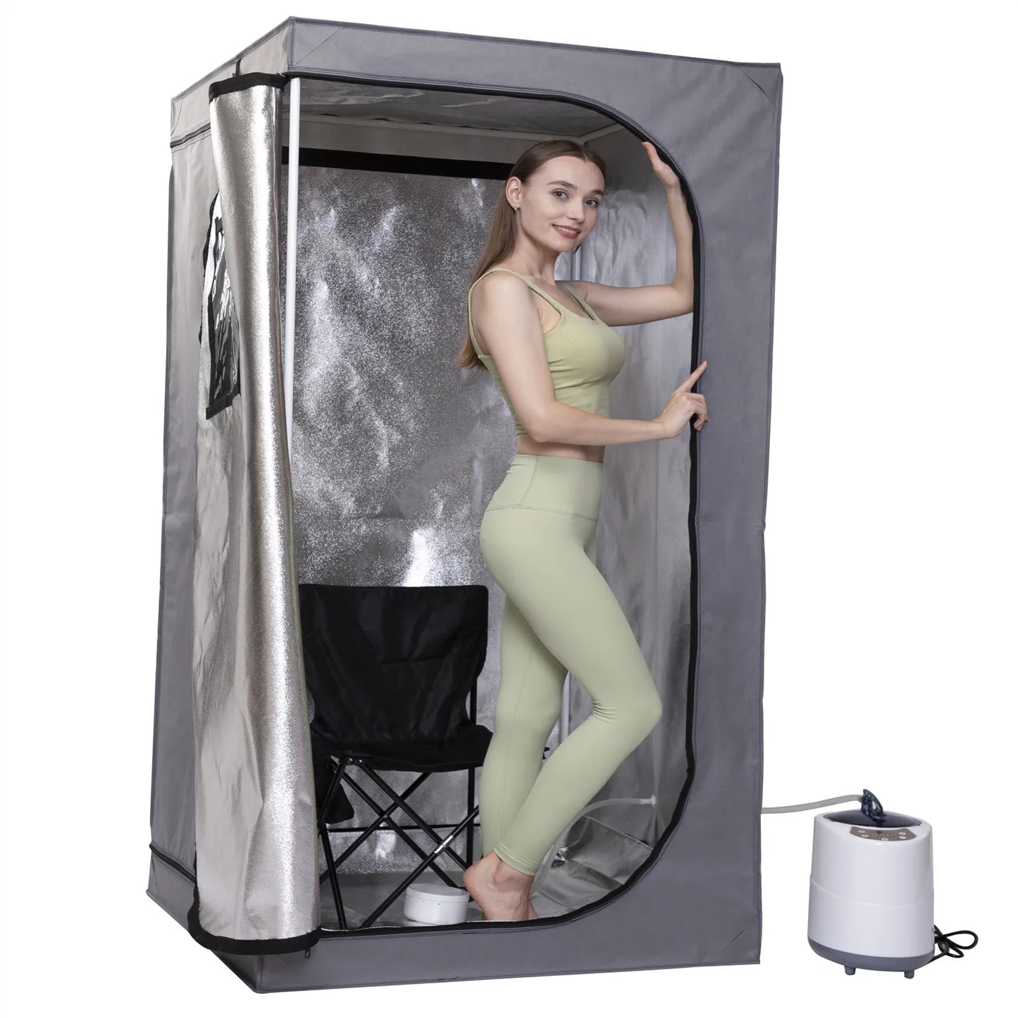 Steam Sauna Includes Fold Chair Full Body Heating 2000W 4.2L  Portable  Box Ease Insomnia Stainless Steel Pipe Support