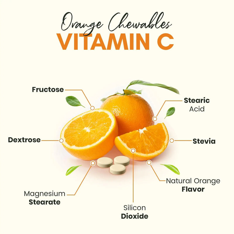 Vitamin C 500mg Orange Flavor Immune Support Supplement 120 Chewable Pills